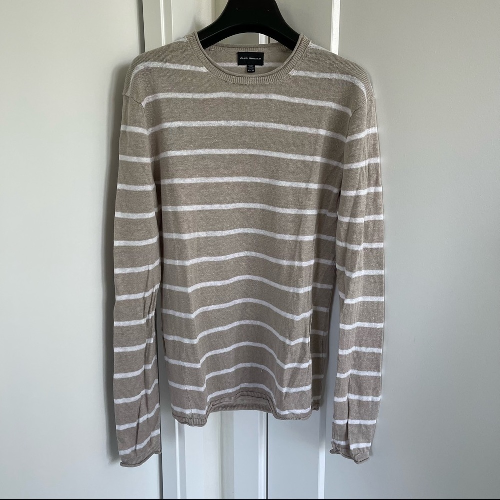 CLUB MONACO Linen Stripe Long Sleeve Shirt